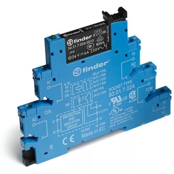 Finder sorkapocs relé 1 váltóérintkező 6A 12V DC, 385170120050 Finder sorkapocs relé 1 váltóérintkező 6A 12V DC, 385170120050