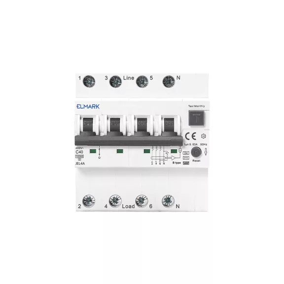Elmark kombinált fi relé JEL6 AC 3P+N 6KA C40 300mA, 40487A Elmark kombinált fi relé JEL6 AC 3P+N 6KA C40 300mA, 40487A