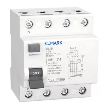 Elmark Fi relé B osztály JEL7B 10kA 4P B 32A/30mA, 40854B