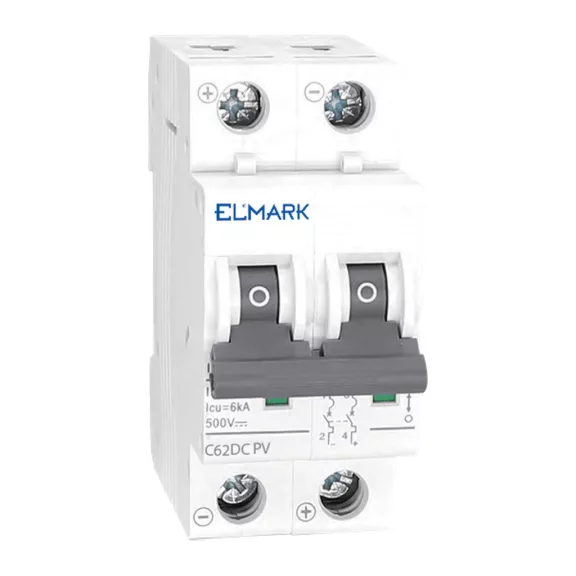ELMARK EGYENÁRAMÚ KISMEGSZAKÍTÓ PV RENDSZEREKHEZ, MCB DC62 32A 2P 6KA 500V-os, C KARAKTERISZTIK ELMARK EGYENÁRAMÚ KISMEGSZAKÍTÓ PV RENDSZEREKHEZ, MCB DC62 32A 2P 6KA 500V-os, C KARAKTERISZTIK
