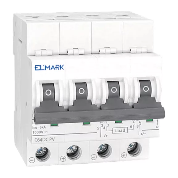 ELMARK EGYENÁRAMÚ KISMEGSZAKÍTÓ PV RENDSZEREKHEZ, MCB DC64 32A 4P 6KA 1000V-os, C KARAKTERISZTI ELMARK EGYENÁRAMÚ KISMEGSZAKÍTÓ PV RENDSZEREKHEZ, MCB DC64 32A 4P 6KA 1000V-os, C KARAKTERISZTI