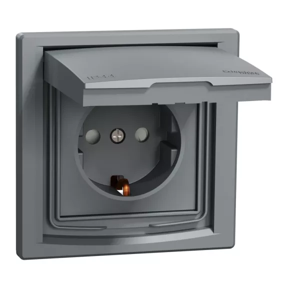 Schneider ASFORA 2P+F aljzat, gyermekvédelemmel, csapfedeles - IP44, acél, EPH3100362 Schneider ASFORA 2P+F aljzat, gyermekvédelemmel, csapfedeles - IP44, acél, EPH3100362