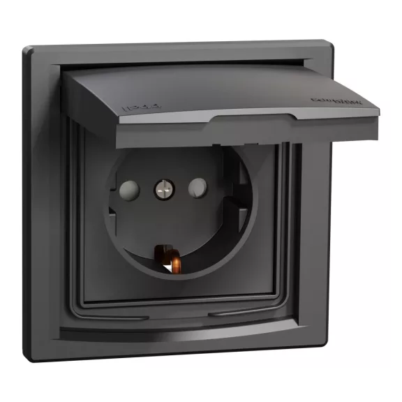 Schneider ASFORA 2P+F aljzat, gyermekvédelemmel, csapfedeles - IP44, antracit, EPH3100371 Schneider ASFORA 2P+F aljzat, gyermekvédelemmel, csapfedeles - IP44, antracit, EPH3100371
