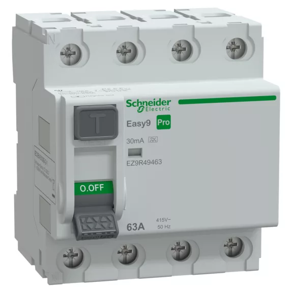 Schneider Áram-védőkapcsoló (FI relé) EASY9 PRO 4P 63A/30mA, A típus, EZ9R49463 Schneider Áram-védőkapcsoló (FI relé) EASY9 PRO 4P 63A/30mA, A típus, EZ9R49463