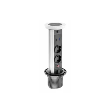 GTV pultba süllyeszthető konnektor, 2db 230V-os dugalj 1db USB-A és 1db USB-C aljzat, indukciós