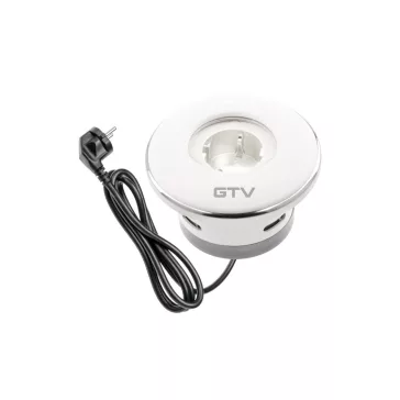 GTV pultba süllyeszthető konnektor, 1db 230V-os dugalj redőnyös fedéllel, 1.5m kábellel, műanya