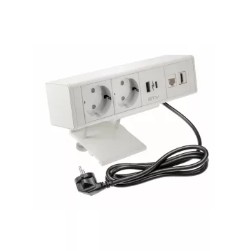 GTV pultra rögzíthető konnektor, 2db 230V-os dugalj 1db USB-A és 1db USB-C aljzat, 1db RJ45 ajz