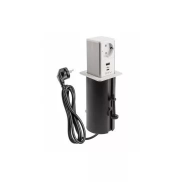 GTV pultba süllyeszthető konnektor, 1db 230V-os dugalj 1db USB-A és 1db USB-C aljzat négyszögle
