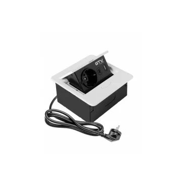 GTV pultba süllyeszthető konnektor, 1db 230V-os dugalj 1db USB-A és 1db USB-C aljzat, rejtett g