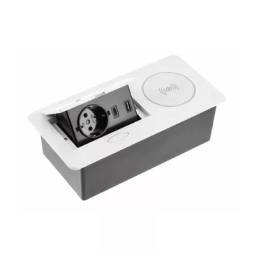 GTV pultba süllyeszthető konnektor, 1db 230V-os dugalj 1db USB-A és 1db USB-C aljzat, indukciós