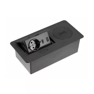 GTV pultba süllyeszthető konnektor, 1db 230V-os dugalj 1db USB-A és 1db USB-C aljzat, indukciós