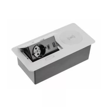 GTV pultba süllyeszthető konnektor, 1db 230V-os dugalj 1db USB-A és 1db USB-C aljzat, indukciós