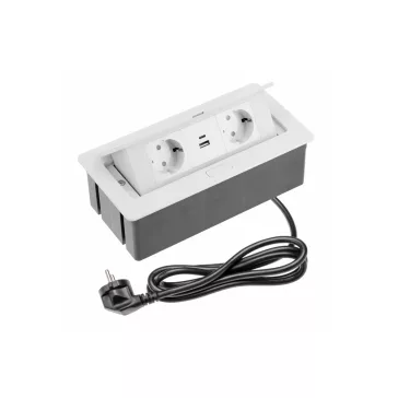 GTV pultba süllyeszthető konnektor, 2db 230V-os dugalj 1db USB-A és 1db USB-C aljzat, rejtett g