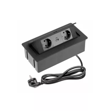 GTV pultba süllyeszthető konnektor, 2db 230V-os dugalj 1db USB-A és 1db USB-C aljzat, rejtett g
