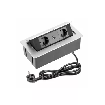 GTV pultba süllyeszthető konnektor, 2db 230V-os dugalj 1db USB-A és 1db USB-C aljzat, rejtett g