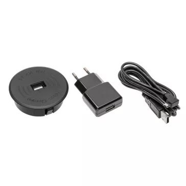 GTV pultba süllyeszthető indukciós töltő, 1db USB-A aljzat, 1.5m kábellel, műanyag, fekete szín