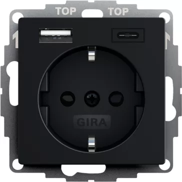   Gira Dugalj dupla USB-s, Type A/Type C, 16A, 250 V, fekete matt, 2459005
