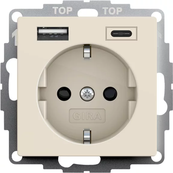Gira Dugalj dupla USB-s, Type A/Type C, 16A, 250 V, krémfehér fényes, 245901 Gira Dugalj dupla USB-s, Type A/Type C, 16A, 250 V, krémfehér fényes, 245901