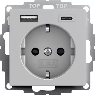   Gira Dugalj dupla USB-s, Type A/Type C, 16A, 250 V, szürke matt, 2459015