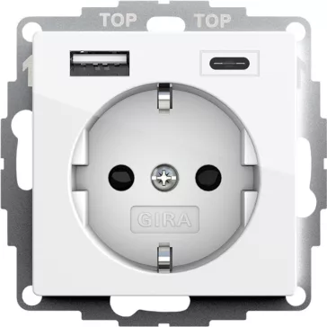   Gira Dugalj dupla USB-s, Type A/Type C, 16A, 250 V, fehér fényes, 245903