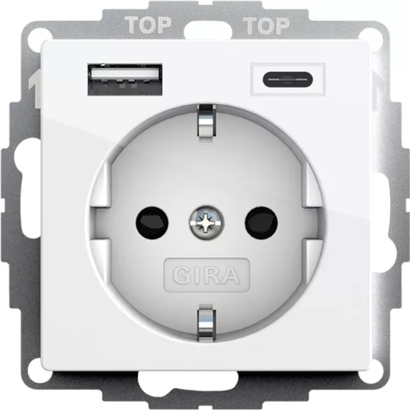 Gira Dugalj dupla USB-s, Type A/Type C, 16A, 250 V, fehér fényes, 245903 Gira Dugalj dupla USB-s, Type A/Type C, 16A, 250 V, fehér fényes, 245903