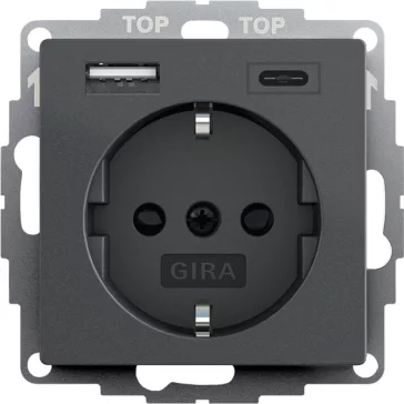   Gira Dugalj dupla USB-s, Type A/Type C, 16A, 250 V, antracit, 245928