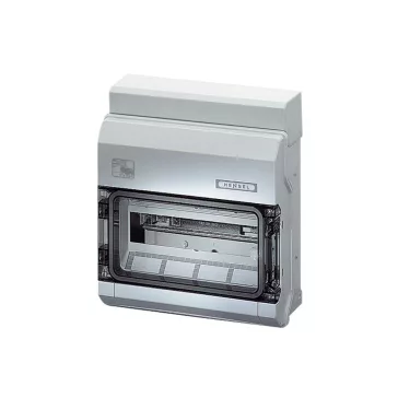   Hensel KV PC 9112 Időjárásálló KV kiselosztó 1 soros, 12 osztásegység, N+PE Fixconnect kapcsokkal, átlátszó ajtóval, integrált rugalmas tömítőmembránokkal