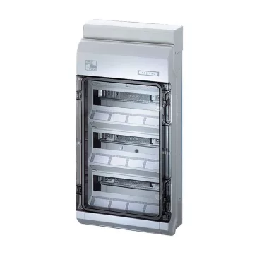   Hensel KV PC 9336 Időjárásálló KV kiselosztó 3 soros, 36 osztásegység, N+PE Fixconnect kapcsokkal, átlátszó ajtóval, integrált rugalmas tömítőmembránokkal