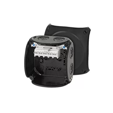   Hensel KF 0402 B Időjárásálló kábelösszekötő doboz, fekete 104x104x70mm IP65 tömszelencézhető