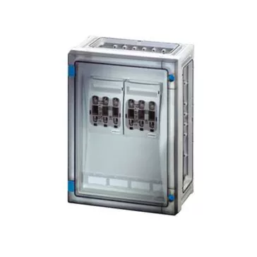   Hensel FP 4212 biztosító szekrény átlátszó ajtóval, 2xNH 00C, 125A, 3p. PE/N kapcsokkal, 4 db szekrényösszekötővel