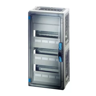   Hensel FP 1319 kismegszakítós szekrény átlátszó ajtóval, 36 osztásegységig, Fixconnect kapocstechnika PE és N kapcsokhoz, 6 db szekrényösszekötővel, IP65