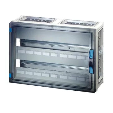   Hensel FP 1409 kismegszakítós szekrény átlátszó ajtóval, 54 osztásegységig, Fixconnect kapocstechnika PE és N kapcsokhoz, 6 db szekrényösszekötővel, IP65