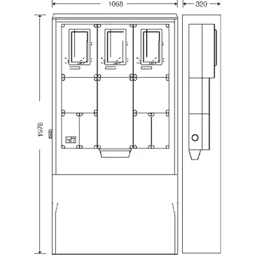   Hensel HB333KFE4D-U 1 és 3 fázisú három mérőhelyes fogyasztásmérő szekrény minden napszaki (80A), vezérelt (32A) és H-tarifa (63A) méréshez, 1091589