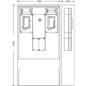   Hensel HCS421+MFE Csoportos mérőhely, két fogyasztó részére mindennapszaki mérésre 63A-ig, kapcsolóval és NH00 szakaszolható biztosítóaljzattal, túlfeszültség levezetőhöz előkészítve, fogyasztói főelosztóval, kültéri alkalmazásra, 1091594