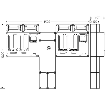   Hensel HCS422+MF Csoportos mérőhely, két fogyasztó részére mindennapszaki (80A) és vezérelt (32A) / H-tarifa (63A) méréshez, kapcsolóval és NH00 szakaszolható biztosítóaljzattal, túlfeszültség levezetőhöz előkészítve, fogyasztói főelosztóval, 1091568