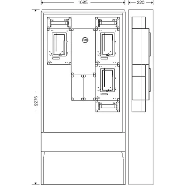   Hensel HCS431+MFE Csoportos mérőhely, három fogyasztó részére mindennapszaki mérésre 63A-ig, kapcsolóval és NH00 szakaszolható biztosítóaljzattal, túlfeszültség levezetőhöz előkészítve, fogyasztói főelosztóval, kültéri alkalmazásra, 1091595