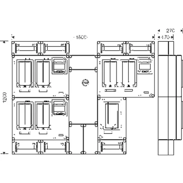   Hensel HCS432+1+MF Csoportos mérőhely, három fogyasztó részére mindennapszaki (80A) és vezérelt (32A) / H-tarifa (63A) méréshez, kapcsolóval és NH00 szakaszolható biztosítóaljzattal, túlfeszültség levezetőhöz előkészítve, közösségi méréssel, fogyasztói fő
