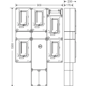   Hensel HCS441+K Csoportos mérőhely, négy fogyasztó részére mindennapszaki mérésre 63A-ig, kapcsolóval és NH00 szakaszolható biztosítóaljzattal túlfeszültség levezetőhöz előkészítve, közösségi méréssel, 1091557