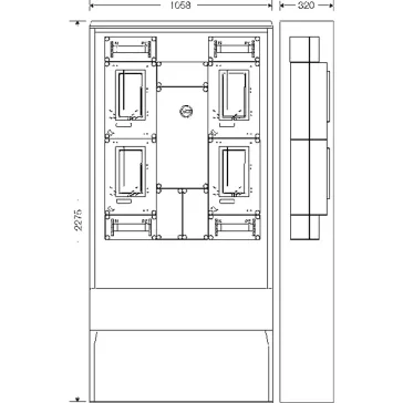   Hensel HCS441+MFE Csoportos mérőhely, négy fogyasztó részére mindennapszaki mérésre 63A-ig, kapcsolóval és NH00 szakaszolható biztosítóaljzattal, túlfeszültség levezetőhöz előkészítve, fogyasztói főelosztóval, kültéri alkalmazásra, 1091596