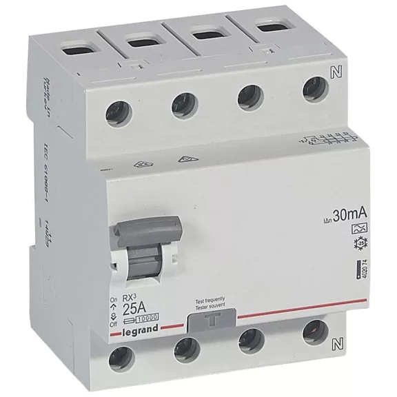 Legrand Áram-védőkapcsoló (FI relé) RX3 4P 25A/30mA, A típus, 402074 Legrand Áram-védőkapcsoló (FI relé) RX3 4P 25A/30mA, A típus, 402074