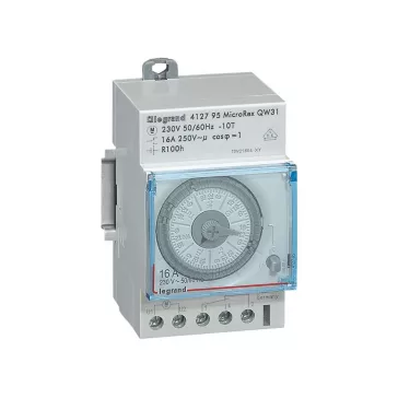 Legrand MicroRex QW31 mechanikus kapcsolóóra, heti, működési tartalékkal, vízszintes előlappal,