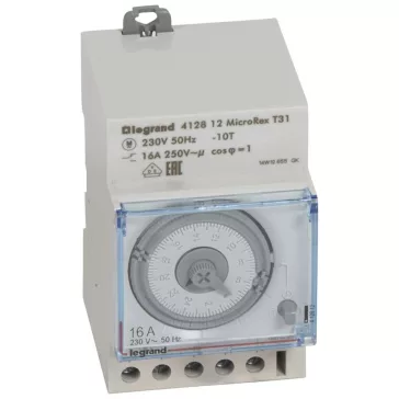 Legrand MicroRex T31 mechanikus kapcsolóóra, napi, működési tartalék nélkül, vízszintes előlapp