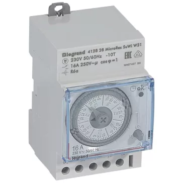 Legrand MicroRex W31 mechanikus kapcsolóóra, heti, automatikus téli/nyári időszámítás átállás, 