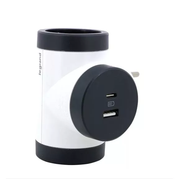 Legrand Kettős 2P+F elosztódugó USB-A + USB-C, fehér-fekete, 694522 Legrand Kettős 2P+F elosztódugó USB-A + USB-C, fehér-fekete, 694522