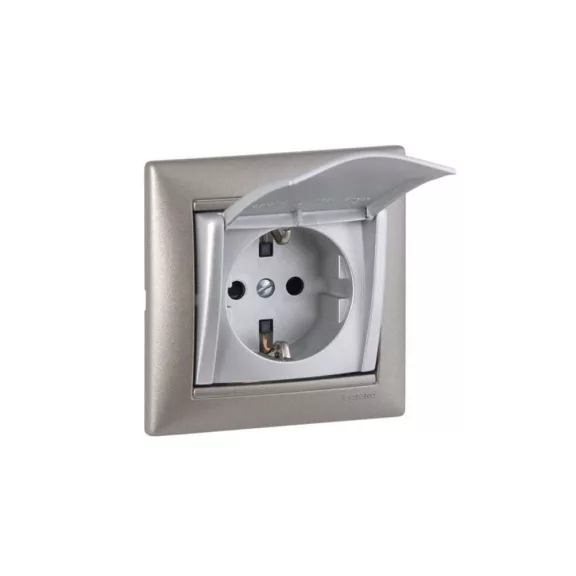 Legrand Valena 2P+F csatlakozóaljzat csapófedéllel alumínium, 770122 Legrand Valena 2P+F csatlakozóaljzat csapófedéllel alumínium, 770122