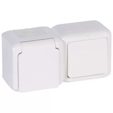 Legrand Forix IP44 falon kívüli 1P kapcsoló + 2P+F csatlakozóaljzat, csapófedéllel, biztonsági 