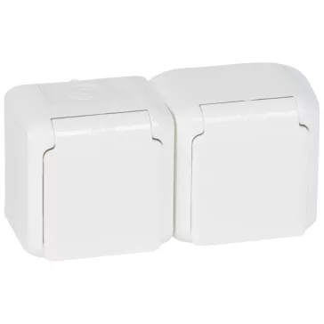 Legrand Forix IP44 falon kívüli 2x2P+F földelt csatlakozóaljzat, 16A, csapófedéllel, biztonsági