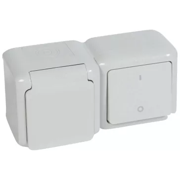 Legrand Forix IP44 falon kívüli 2P kapcsoló + 2P+F csatlakozóaljzat, csapófedéllel, biztonsági 