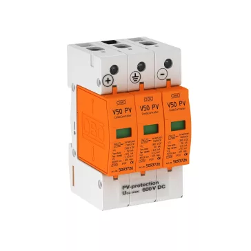 OBO Túlfeszültség levezető, napelemes rendszerhez, 600V, TBS V50-B+C 3-PH600 CombiController V5