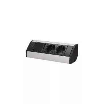 ORNO Sarokba illeszthető asztali elosztó, MINI, 2db 230V-os dugaljal+ kapcsoló, ezüst/fekete, S